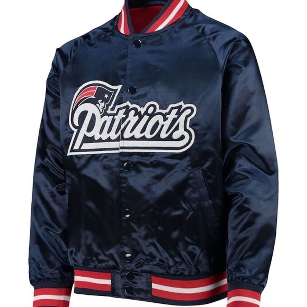 New England Patriots size XL Navy Satin Raglan Full-Snap Jacket XL youth 18/20
